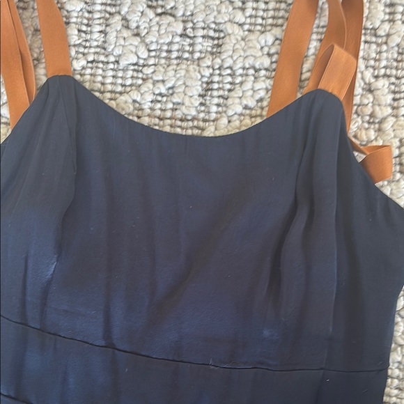 Elegant navy blue Dress with Tan Straps - Picture 2 of 3